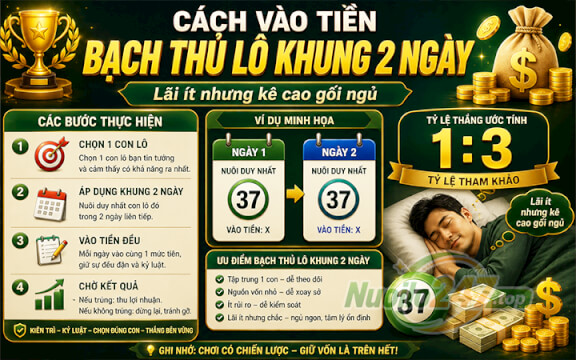 Cách vào tiền bạch thủ lô khung 2 ngày (Tỷ lệ 1:3): Lãi ít nhưng kê cao gối ngủ
